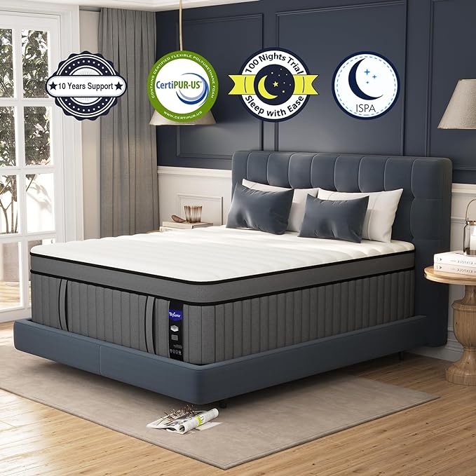 DIFAME Queen Size Mattress,16 inch Queen Mattress in a Box,Hybrid Mattresses with Gel Memory Foam & Pocket Springs, Pressure Relief, Cooling, Enhanced Edge Support,Firm