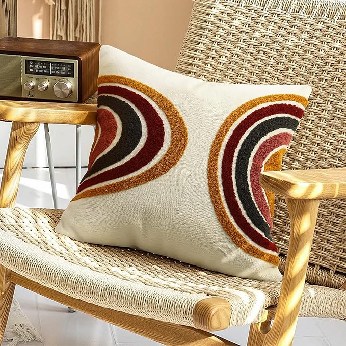 Merrycolor Boho Abstract Throw Pillow Covers 18x18 Tufted Sun Pillow Covers Colorful Mid Century Modern Pillow Covers Boho Pillows Decorative Throw Pillow Case for Bed Couch Living Room,1PC