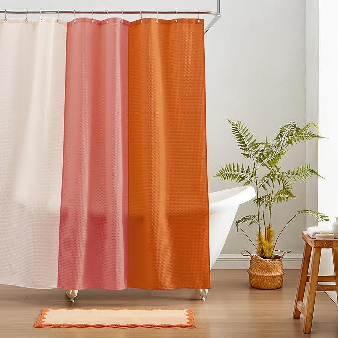 MONDAY MOOSE Bath Mat with Scalloped Wavy Ripple Design, Microfiber Absorbent Non Slip Tufted Rug for Floor, Shower or Kitchen (24x47 inch, Orange)