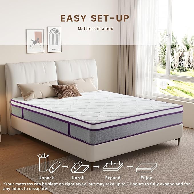 King Size Mattress, 10 Inch Upgraded Medium Firm Hybrid Mattress King in a Box with Gel Memory Foam Construction&Pocket Springs, Motion Isolation & Pressure Relief, Strong Edge Support