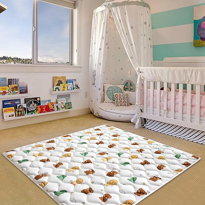 Lilyvibebearhappy Premium Foam Baby Play Mat 50" X 50", Thicken One-Piece Crawling Mat, Non-Slip Cushioned Activity PlayMats for Infants, Babies, Toddlers, Play & Tummy Time