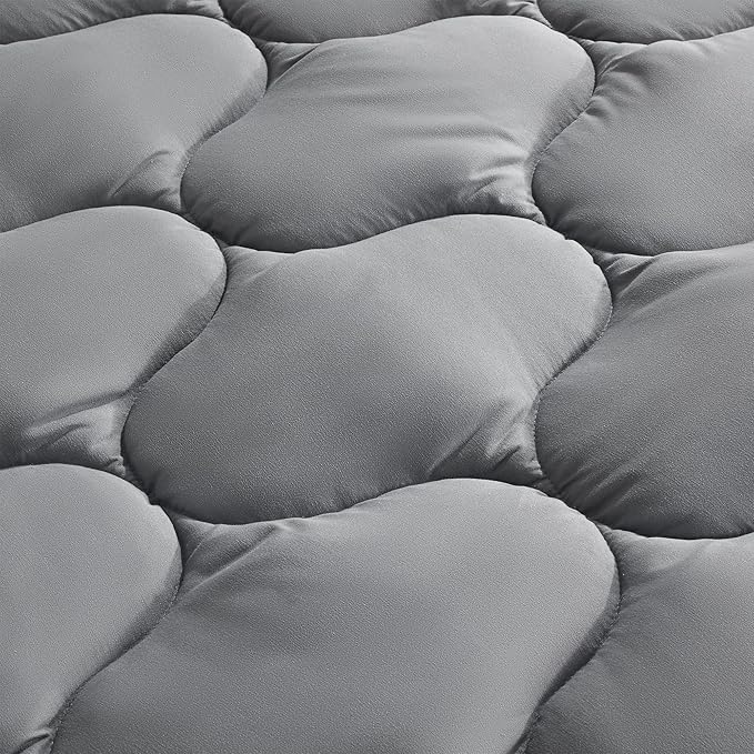 SLEEP ZONE King Mattress Pad, Cooling Breathable Fluffy Soft Mattress Protector, Stretches up to 21 Inch Deep, Durable & Machine Wash (Grey, King)