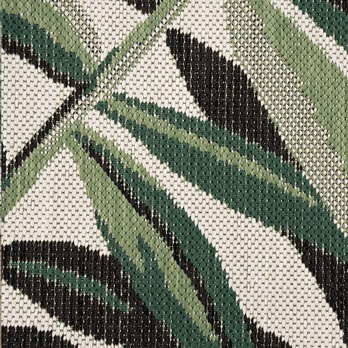 in- & Outdoor Rug Tropical Palm Leaf Design for Patio in Green Beige, Size: 6'7" x 9'6"