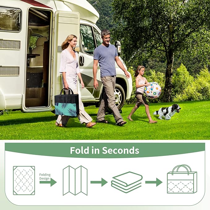 GENIMO Outdoor Rug 5' x 8' Waterproof for Patios Clearance, Reversible Outdoor Plastic Straw Camping Rug Carpet, Large Area Rugs Mats for RV, Camper, Deck, Balcony, Porch, Beach, Navy Blue&Jade Green