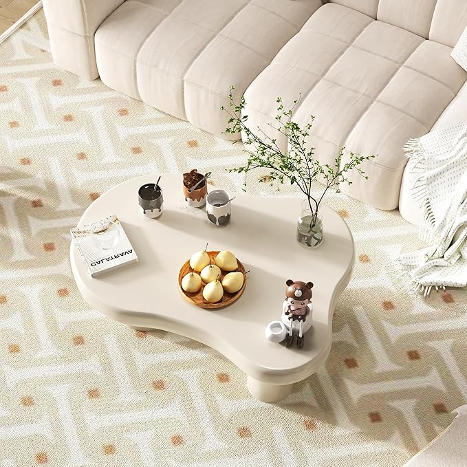 Coffee Table- Cloud Coffee Table, 48” Round Edge Tables with Unique Irregular Curves, Modern Tea Tables for Living Room Apartment, Easy Assemble& Clean