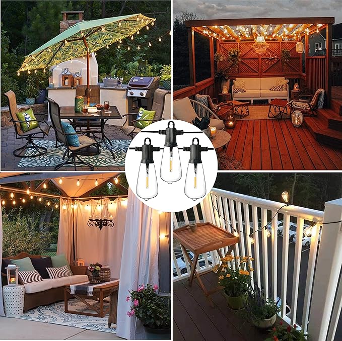 ZOTOYI Outdoor String Lights 200 FT, Waterproof IP65 Patio String Lights for Outside with 104 Shatterproof ST38 Bulbs(4 Spare), LED Hanging Lights for Bistro, Backyard, Garden 2700K(2-Pack 100FT)