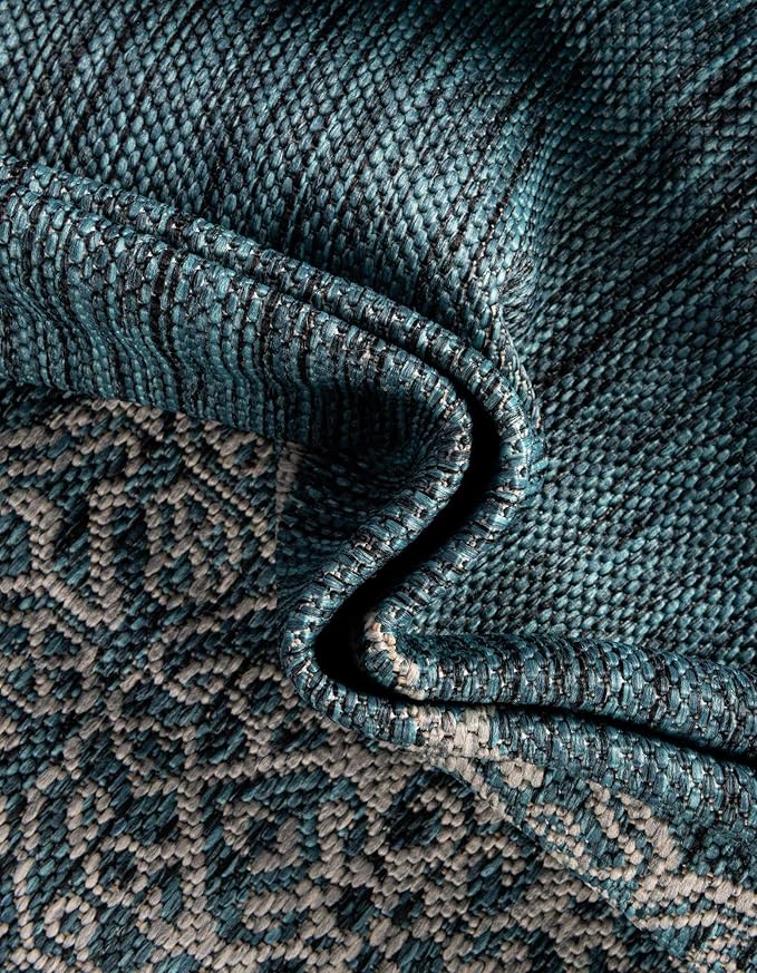 Unique Loom Outdoor Traditional Collection Area Rug - Antique (10' x 13' 1" Rectangle Teal/Ivory)