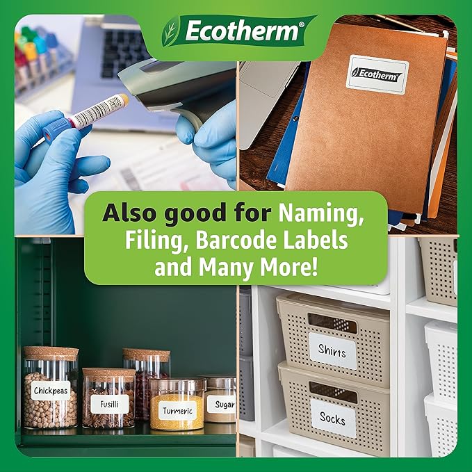 1.5" x 1" Thermal Labels | 6 Rolls | 11400 Labels | fits Zebra, Godex, Arkscan, iDPRT, Offnova Thermal Label Printers and More | Blank White Adhesive Stickers by Ecotherm