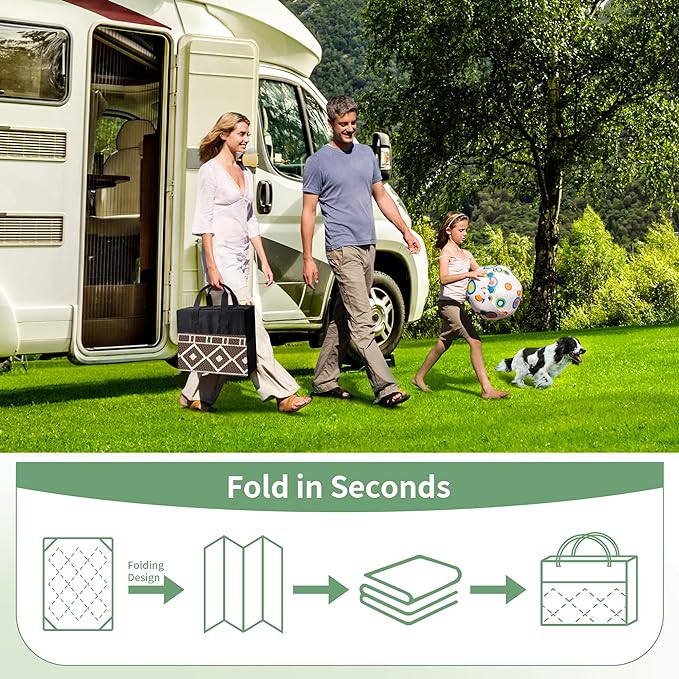 GENIMO Outdoor Rug Waterproof for Patio Decor, 3'x5' Foldable Reversible Plastic Straw Carpet for Porch, Outside Area Mat for Entryway, Rv, Deck, Picnic, Camper, Balcony, Beach, Coffee & Beige