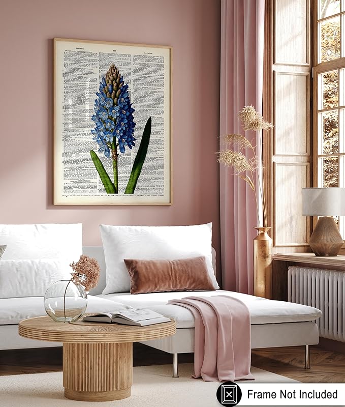 Poster Master Dictionary Art Poster - Blue Hyacinth Print - Flower Art - Floral Art - Gift for Men, Women & Florist - Minimal Decor for Bedroom, Office, Dorm or Flower Shop, 24x32 Unframed Wall Art