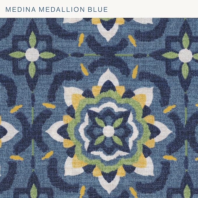 Honeycomb Outdoor Essentials Set of 2 Square Seat Pads, 19 x 19, Medina Medallion Blue Dining Chair Cushions for Patio Furniture