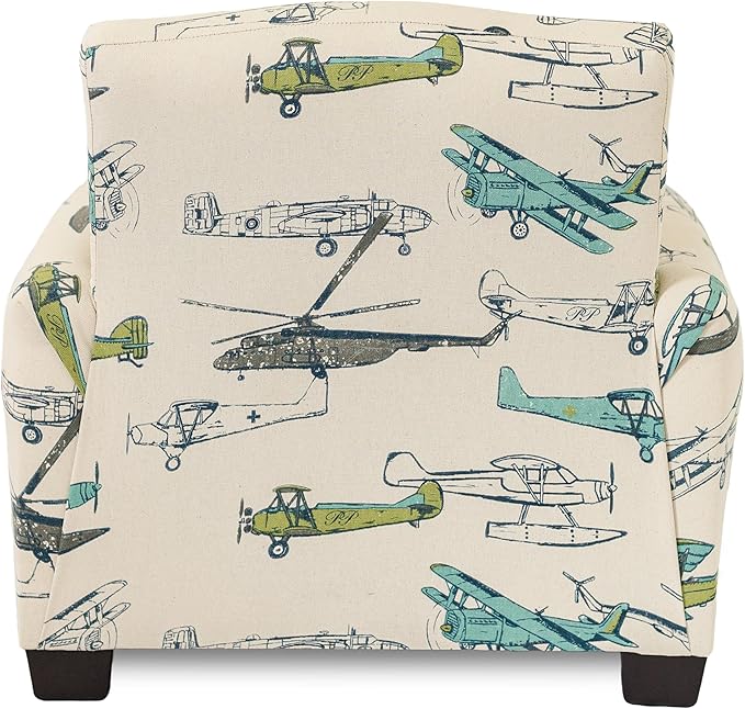 Kid Rocking Chair for Toddlers, Child Chair for Little Kids, Upholstered Toddler Armchair for Children, Comfy and Cute Little Kid Chairs (Legs, Airplanes Print)