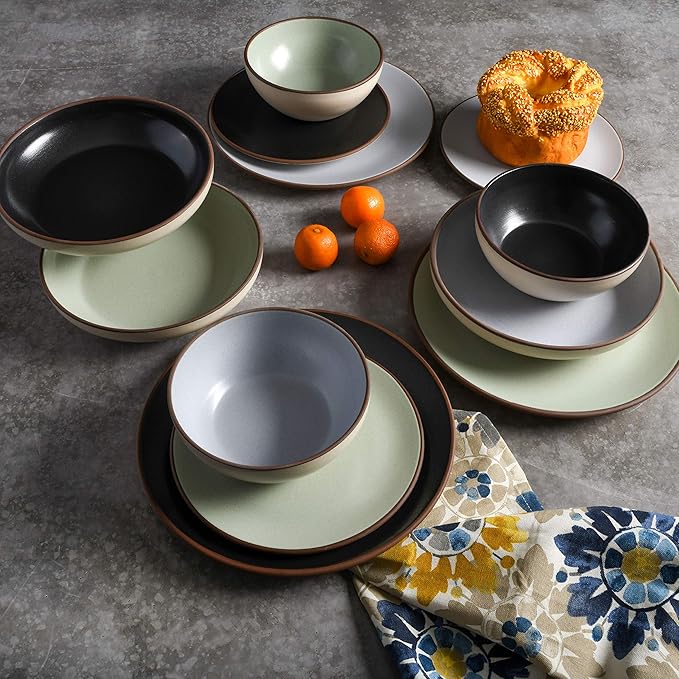 Gibson Elite Contempo Classic Double Bowl Dinnerware Set, Service for 4 (16pcs), Mint