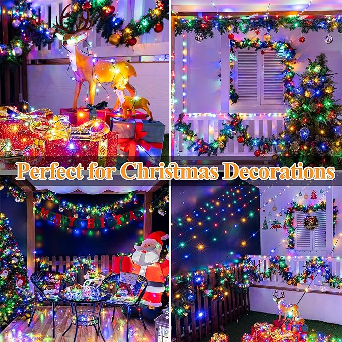 2 Pack Solar String Lights Total 480LED 158FT, IP67 Waterproof Solar Lights for Outside with 8 Modes, Upgraded Solar Panel Fairy Lights for Garden Party Wedding Decorations (Cool White)