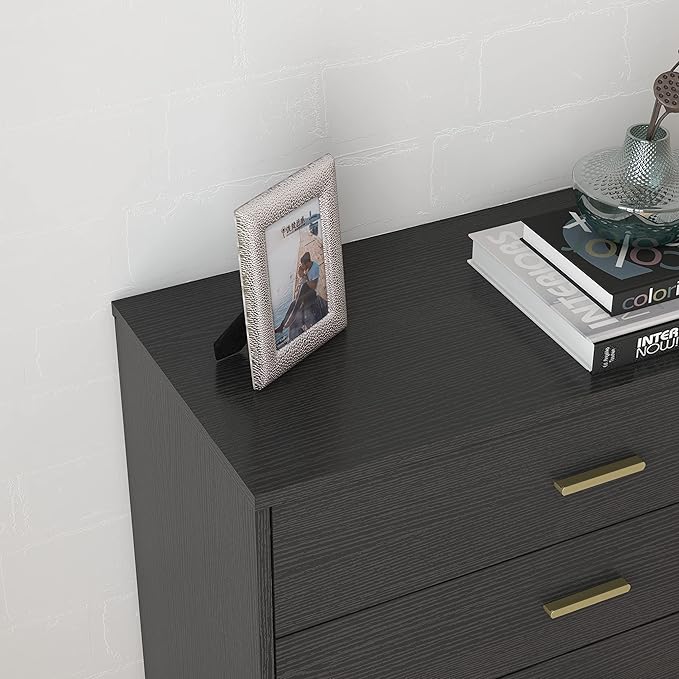 Panana Dresser for Bedroom with 4/5 Drawers, Wooden Chest of Drawers, Storage Organizer Unit Dressers for Bedroom, Living Room, Hallway, Nursery (Black, 5 Drawer)