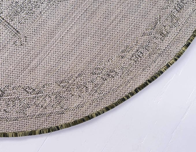 Unique Loom Outdoor Traditional Collection Area Rug - Antique (4' 1" Round, Green/ Gray)
