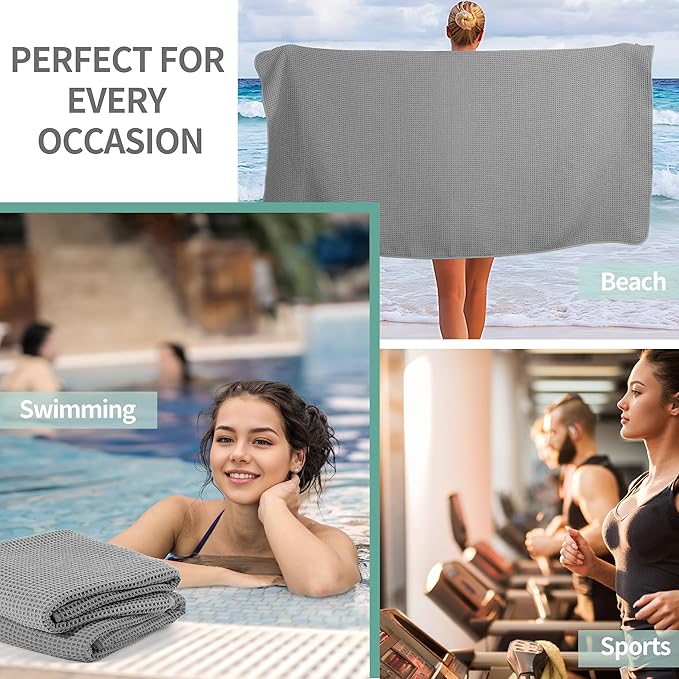 Microfiber Waffle Bath Towels, 4 Pieces, Soft, Absorbent, Fast Drying, Lint Free (Gray)
