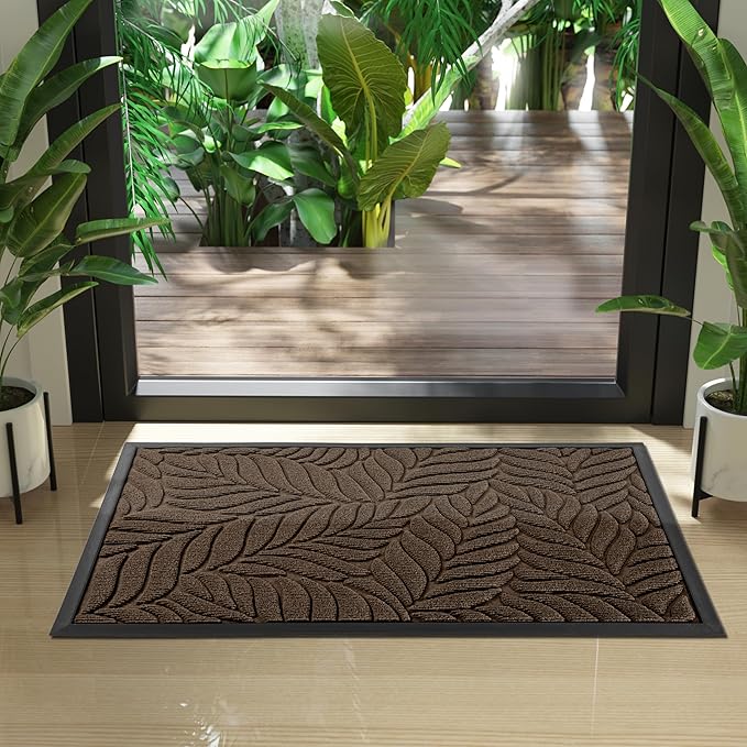 Yimobra Front Door Mat Outdoor Indoor, 36x24 All-Season Waterproof Welcome Mat, All-Weather Outside Entrance Mat, Non-Slip Patio Porch Doormat, Low Profile, Fade Resistant, Brown