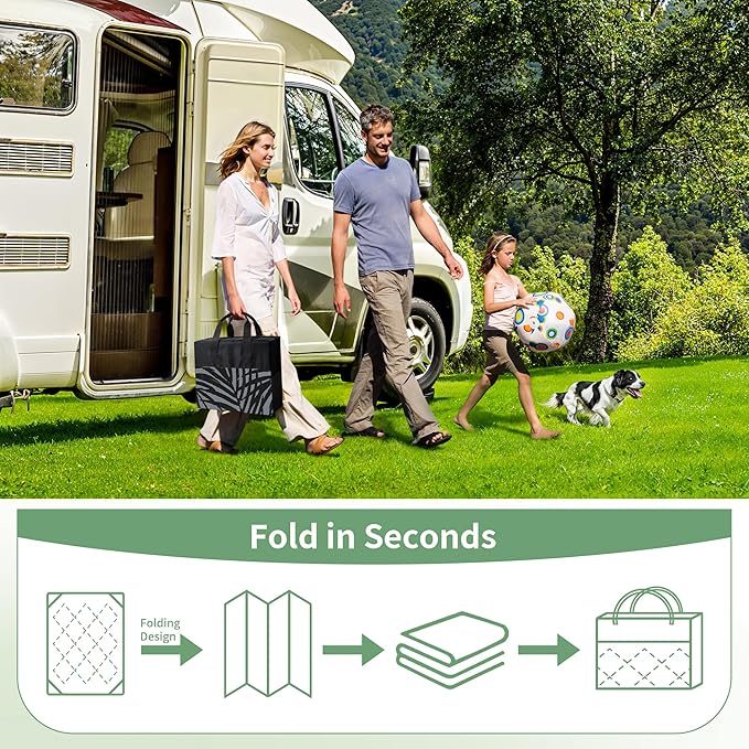 GENIMO Outdoor Rug 6' x 9' Waterproof for Patio Clearance, Reversible Plastic Straw Camping Carpet, Lightweight Mats for Rv, Backyard, Deck, Porch, Picnic, Beach, Balcony, Mix-Black & Gray