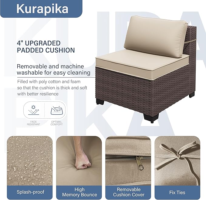 Kurapika 10 Pieces Patio Furniture Set, Rattan Wicker Sofa Set, Outdoor Conversation Sets w/Swivel Rocking Chairs Patio Sectional Sofa w/4 Inch Cushion, Sand