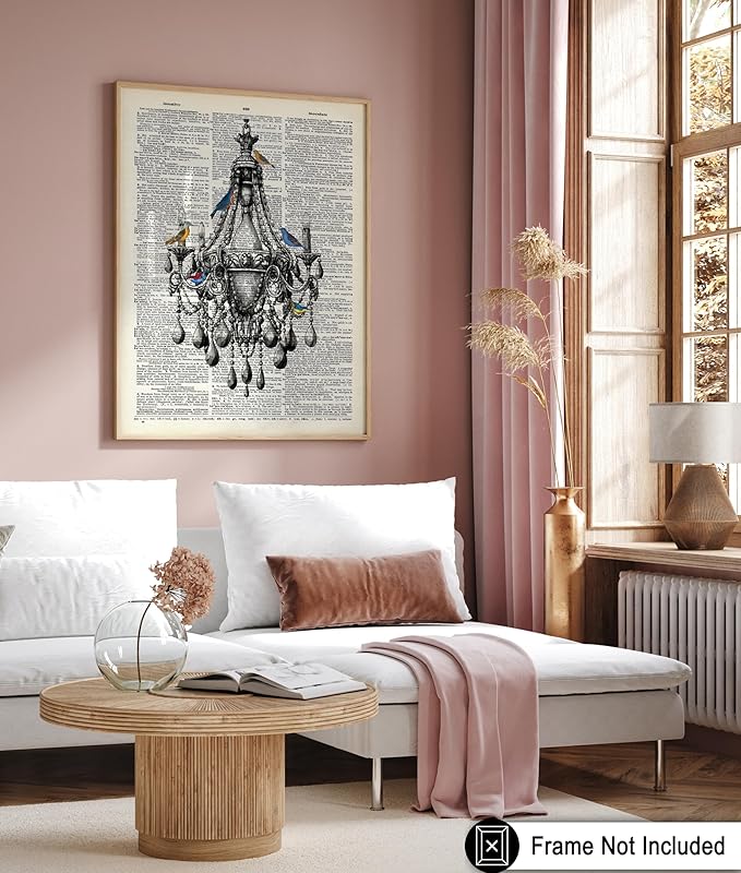 Poster Master Dictionary Art Poster - Antique Chandelier Print - Bird Art - Baroque Art - Gift for Men & Women - Chic Decor for Living Room, Dining Room, Bedroom or Kitchen - 11x14 UNFRAMED Wall Art