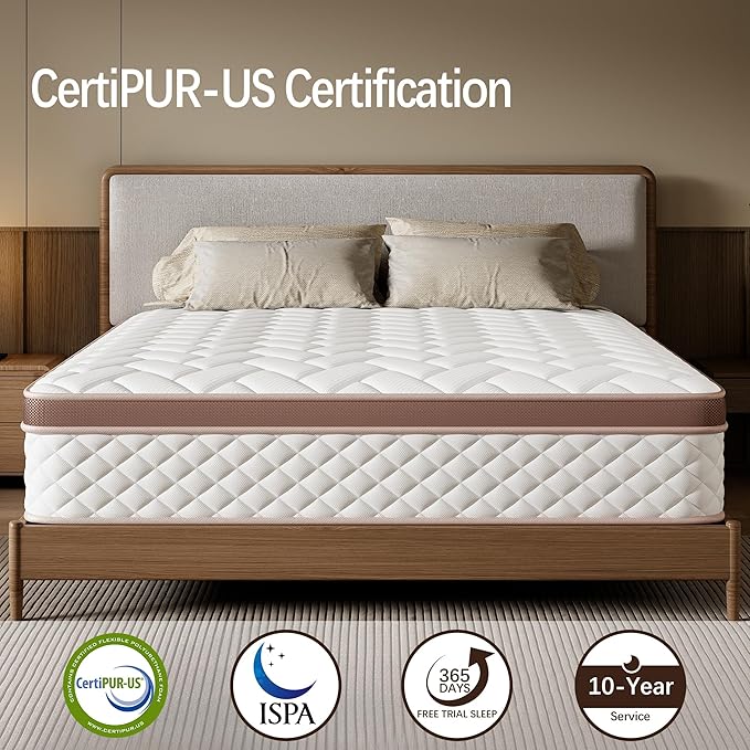 10-Inch Hybrid Full Size Mattress - Premium Cooling Gel Memory Foam & 8.5" High Pocket Coils | CertiPUR-US Certified | Pressure Relief & Motion Isolation | 365-Night Risk-Free Trial