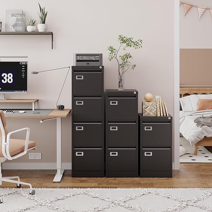 3 Drawer File Cabinet with Lock, Metal Filing Cabinets, Vertical Small Filing Cabinet Steel Lockable Storage Cabinets for Home Office to Organization Hanging Letter/Legal/F4/A4