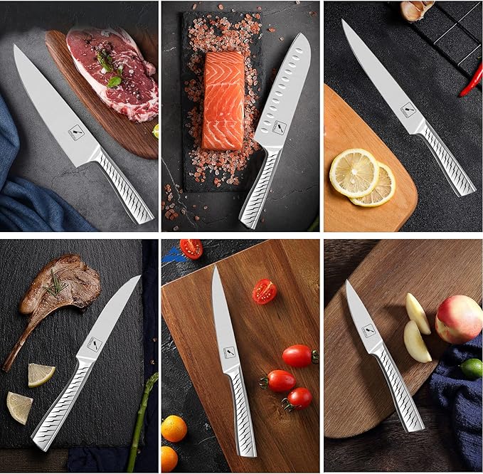 imarku Knife Set, 14PCS Knife Sets for kitchen with block, One-Piece Kitchen Knife Set with Built-in Sharpener, Stainless Steel Chef Knife Set with Lightning Stripes Handle, Dishwasher Safe(Wood)