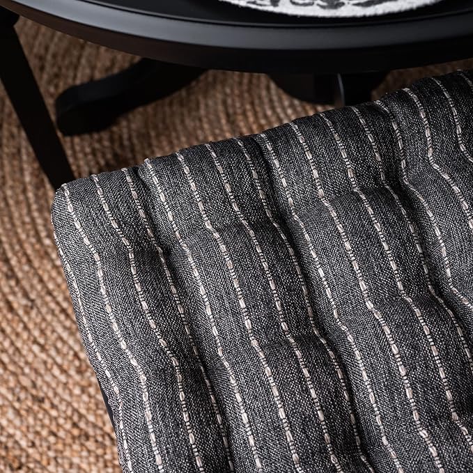 Barnett Home Decor Avante Charcoal Dining Chair Cushions - 15 x 17 Size Small Chair Pad - Latex Foam Fill - Reversible - Made in USA (Dark Gray-Black Stripe/Small)
