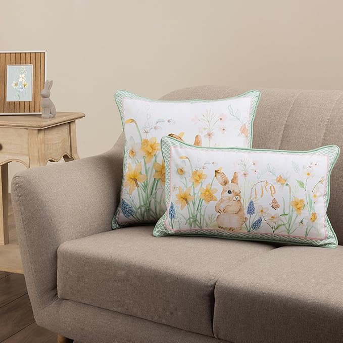 Maison d' Hermine Decorative Pillow Cover 100% Cotton 18 Inch x 18 Inch Square Toile Washable Cushion Covers with Invisible Zipper for Couch, Bedroom, Home,Easter Dew