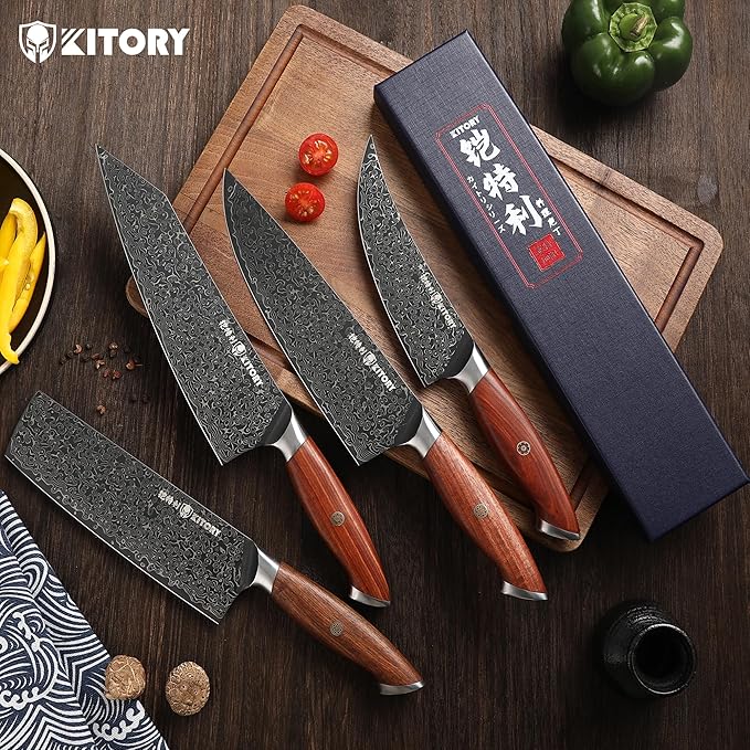 73 Layers Damascus Chefs Knife 8", 10Cr15CoMoV HC Super-Steel cutting core, Japanese Style Kitchen Knife, Full Tang Sandalwood Handle, w/t gift box