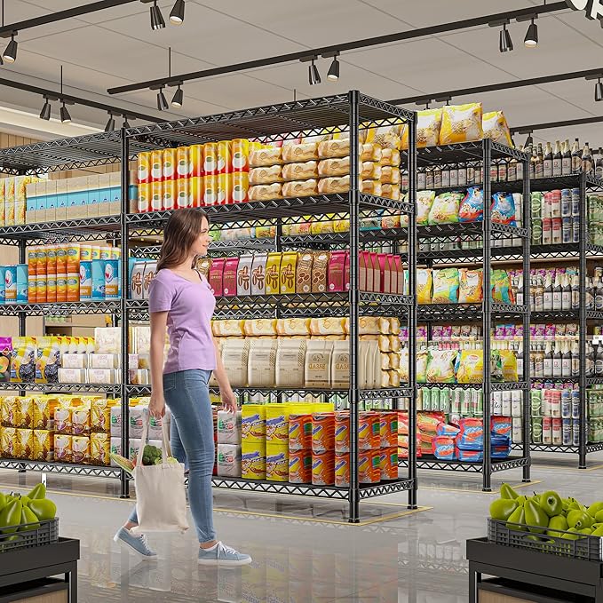 REIBII 73''W Storage Shelves Load 1650 LBS Metal Shelving 5-Tier Wire Shelving Unit for Storage Rack Adjustable Heavy Duty Metal Shelves for Pantry Kitchen Garage, 17.7" D x 73" W x 71" H