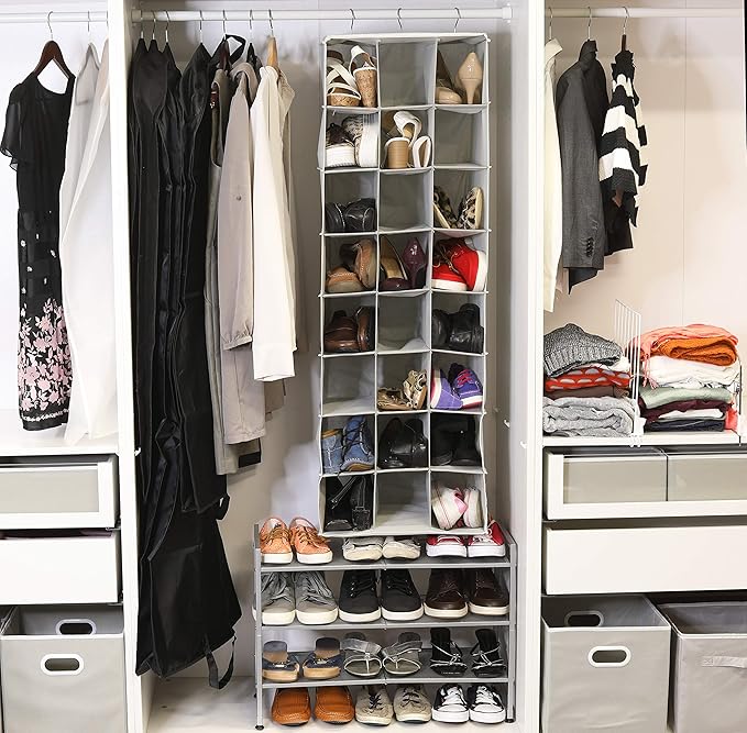 Simple Houseware Hanging Closet Organizers 24 Section Shoe Shelves, Gray