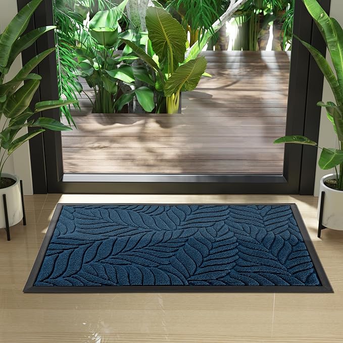 Yimobra Front Door Mat Outdoor Indoor, 36x24 All-Season Waterproof Welcome Mat, All-Weather Outside Entrance Mat, Non-Slip Patio Porch Doormat, Low Profile, Fade Resistant, Blue