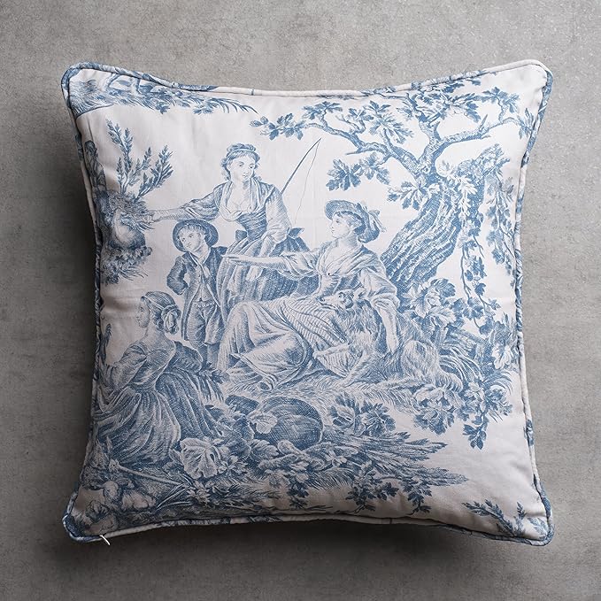 Maison d' Hermine Decorative Pillow Covers 20x20 Inch Square 100% Cotton Throw Pillow Covers with Invisible Zipper Cushion Case for Living Room Couch, Chair, Sofas, Bedroom, Home (The Miller - Denim)