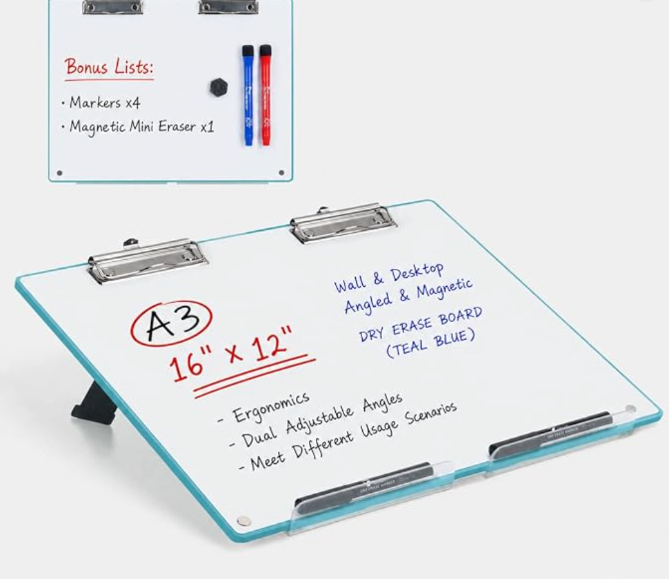 Slant Board for Writing - Adjustable Magnetic Whiteboard for Reading, Writing, & Drawing for Students, Teachers – Ideal for Posture, Study, & Orientation – Blue