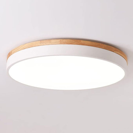 Dimmable Wood LED Flush Mount Ceiling Light, 5CCT 2700K-6000K Modern Round Close to Ceiling Lighting Fixtures, Minimalist White Ceiling Lamp for Living Room, Bedroom, Laundry Room