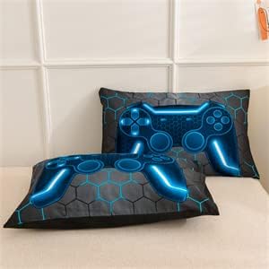 NTBED Game Console Comforter Set for Boys Girls Kids Gaming Geometric Lightweight Microfiber Bedding Sets (Blue, Queen 5Pcs)
