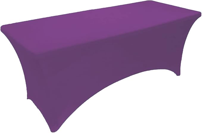 2 Pack 6FT Purple Spandex Tablecloth Stretch Fitted Table Cover for Rectangular Table Event, Wedding, Banquet and Parties