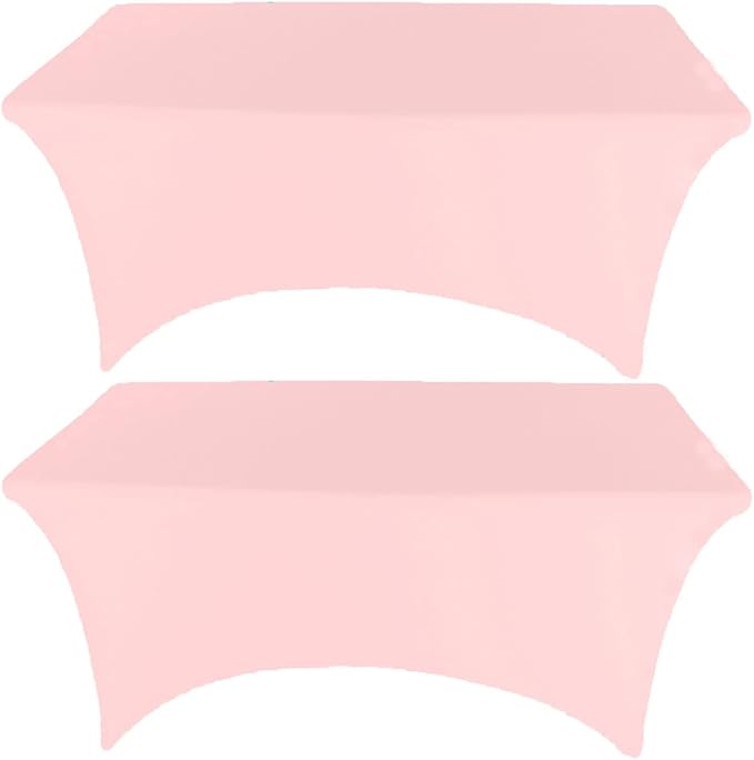 2 Pack 8FT Pink Spandex Tablecloth Stretch Fitted Table Cover for Rectangular Table Event, Wedding, Banquet and Parties