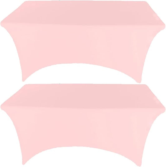2 Pack 8FT Pink Spandex Tablecloth Stretch Fitted Table Cover for Rectangular Table Event, Wedding, Banquet and Parties