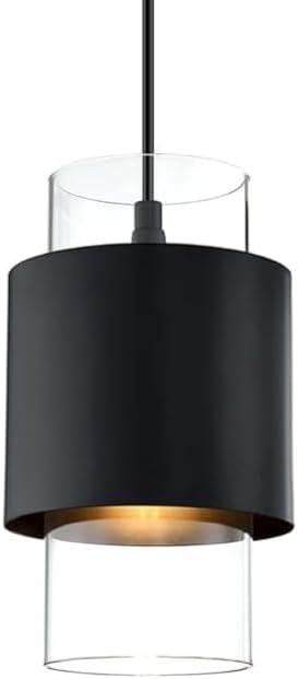 1 Light 3 Pack Hanging Indoor Kitchen Island Pendant Light 6" Drum Glass Shade Pendant Ceiling Light Fixtures Modern Farmhouse Dinning Over Sink (Black Finish)