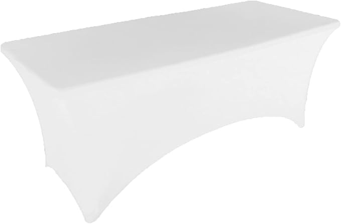2 Pack 6FT White Spandex Tablecloth Stretch Fitted Table Cover for Rectangular Table Event, Wedding, Banquet and Parties