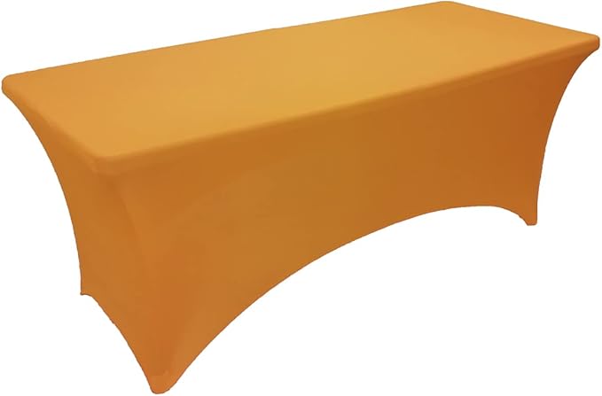 2 Pack 8FT Gold Spandex Tablecloth Stretch Fitted Table Cover for Rectangular Table Event, Wedding, Banquet and Parties