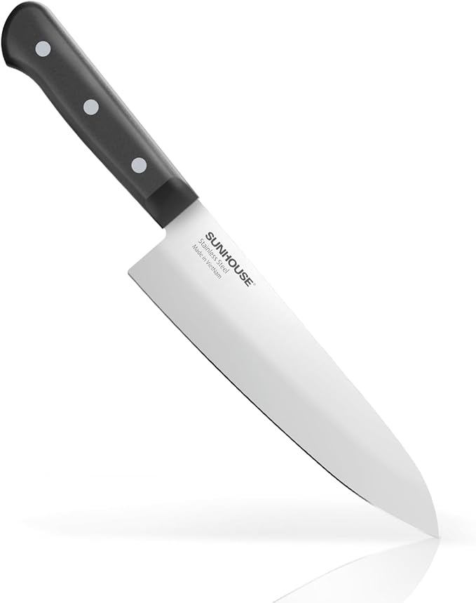Sunhouse Chef Knife, 7.5 Inch High Carbon Stainless Steel Sharp Kitchen Knife with Ergonomic Handle, Ultra-durable 2-layer Molded Handle, A Useful Chef Gift for Mom and Dad