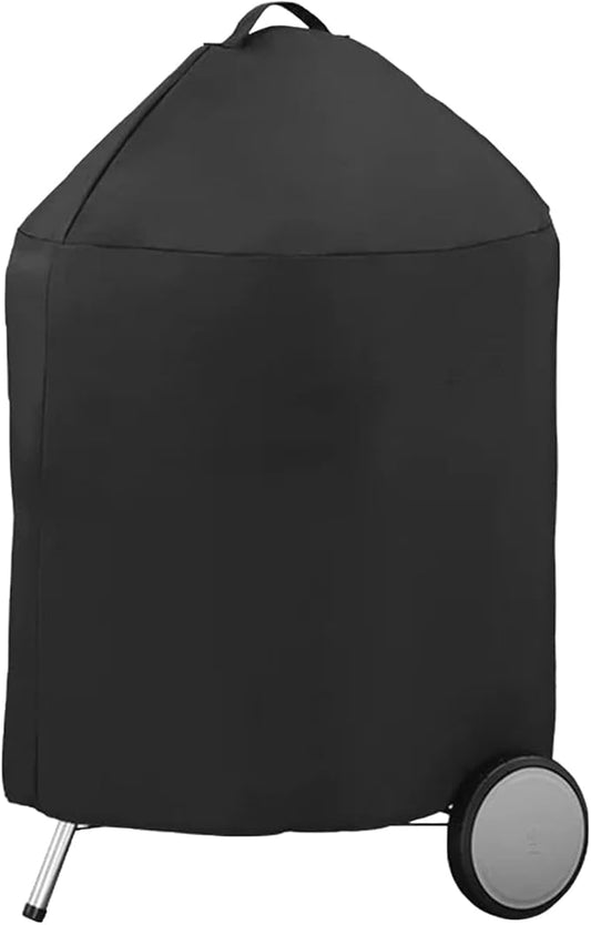 Round BBQ Grill Cover for 22 Inch Charcoal Grills Waterproof, Fade Resistant, UV Resistant Kettle BBQ Grill Cover with Hook & Loop Strap, Dome Smoker Cover, Black (22in)