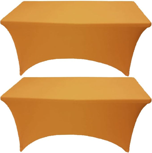 2 Pack 6FT Gold Spandex Tablecloth Stretch Fitted Table Cover for Rectangular Table Event, Wedding, Banquet and Parties