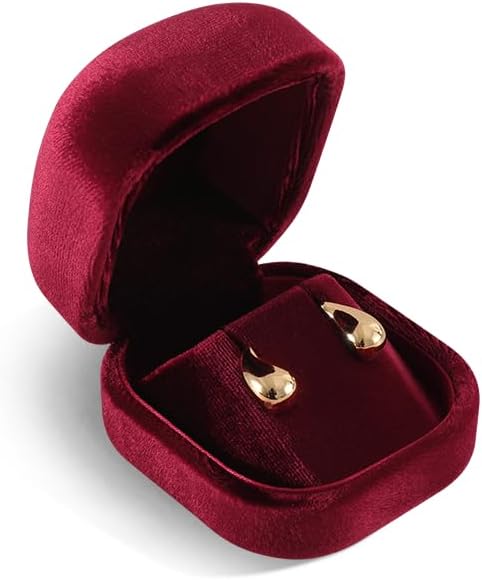 Resilient Velvet Ring Earrings Bracelet Necklace Display Box, Travel Mini Jewelry Organizer Case (Red, Earrings Box)