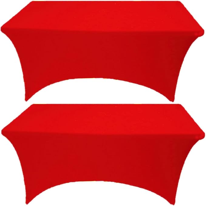 2 Pack 6FT Red Spandex Tablecloth Stretch Fitted Table Cover for Rectangular Table Event, Wedding, Banquet and Parties