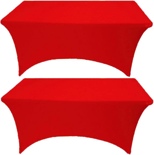 2 Pack 4FT Red Spandex Tablecloth Stretch Fitted Table Cover for Rectangular Table Event, Wedding, Banquet and Parties